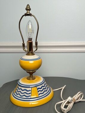 Hand painted Brass/CeramicYellow & Blue Table Lamp. Mediterranean,European.